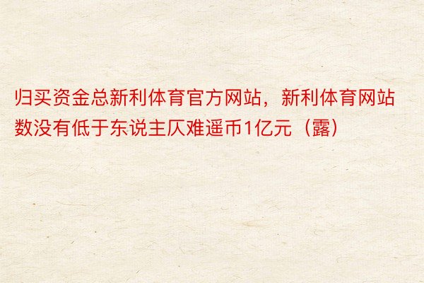 归买资金总新利体育官方网站，新利体育网站数没有低于东说主仄难遥币1亿元（露）